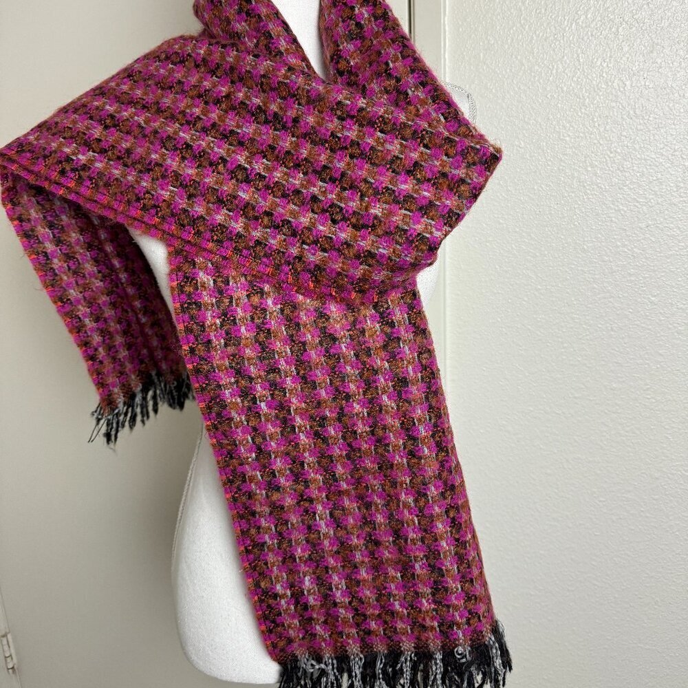 Large 22" x 70" Winter Scarf Mohair Wool Blend Fringe Purple Made in France